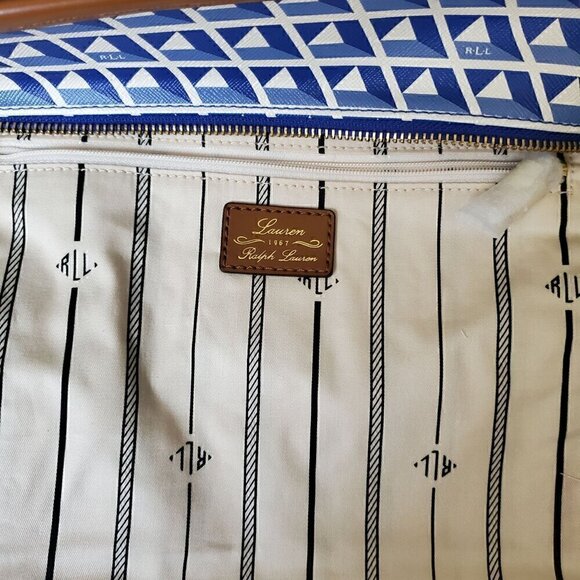 Lauren, Ralph Lauren Blue & White Tote, Geometric Pattern Tote Bag - Picture 8 of 8